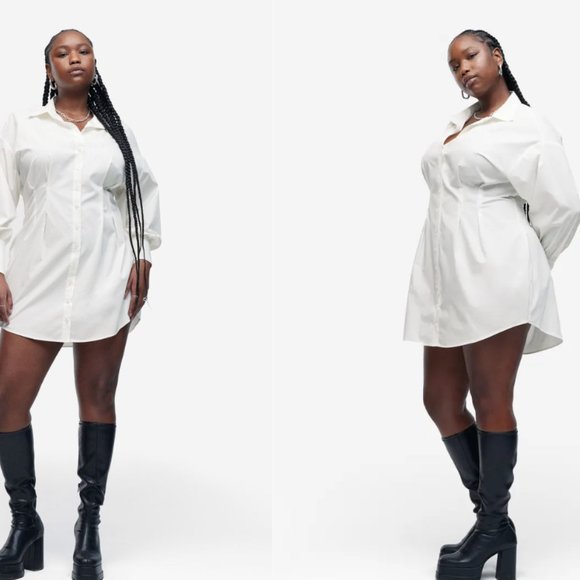 H&M Size Medium Poplin Cream Lace Up Dress Shirt - Picture 3 of 3